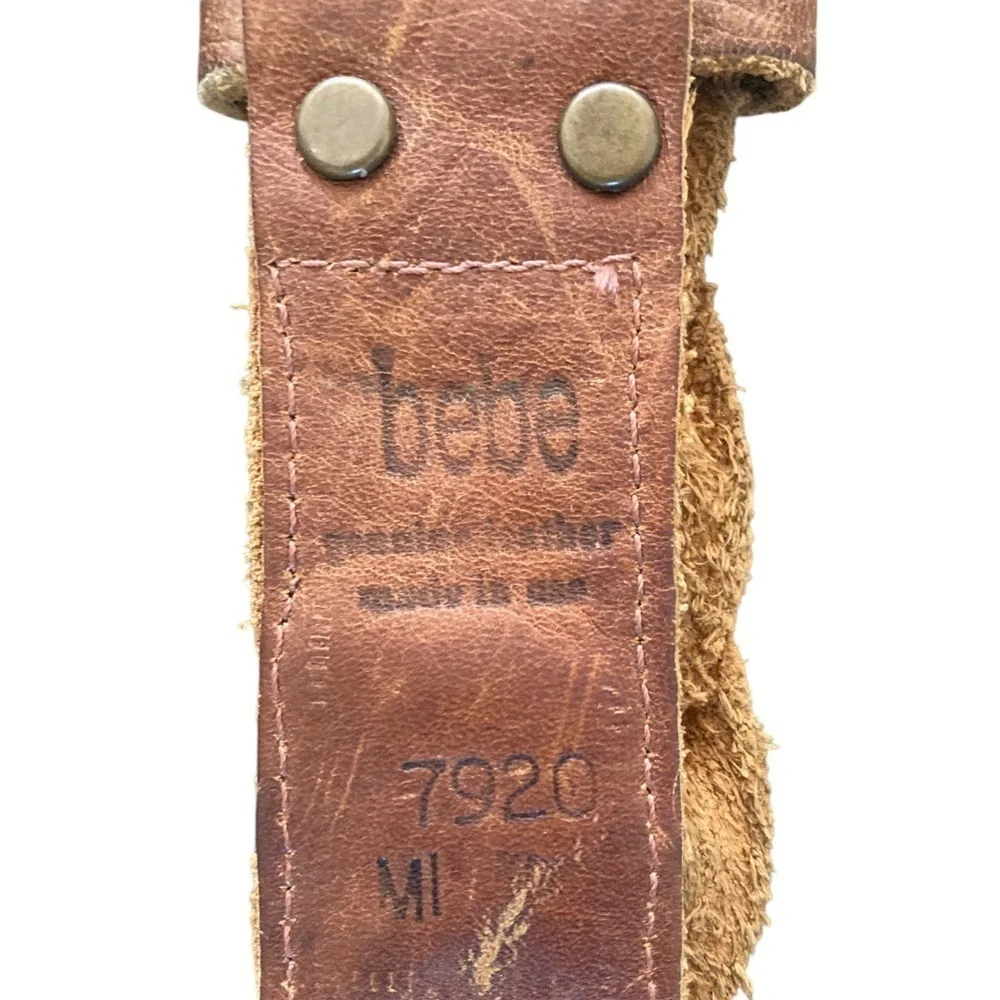 Vintage Y2K BEBE Brown Braided Leather Studded Faux Turquoise Southwest Belt M/L